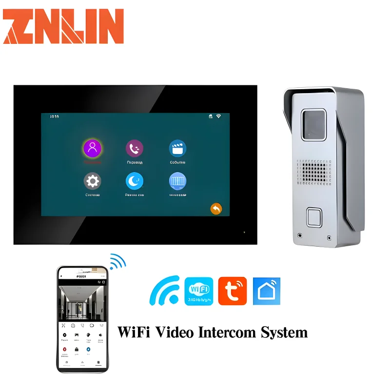 

7" Touch Screen Video Intercom System for Home Smart Tuya APP 1080P Doorbell with IR LED Outdoor Metal Housing Waterproof