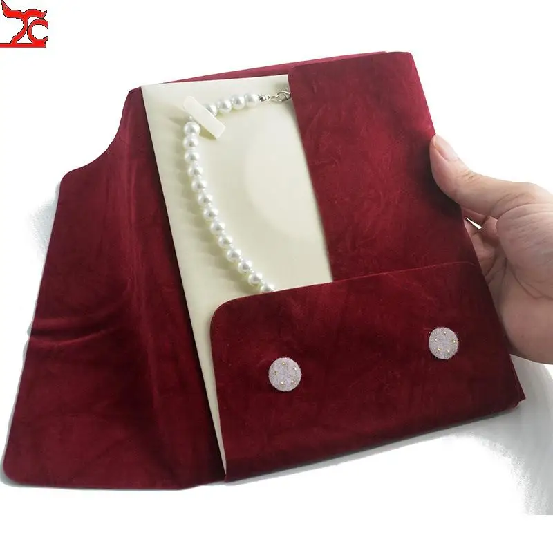 New Jewelry Necklace Holder Bag Pearl Storage Pouch Double-Sided Textured Fabric Portable Jewelry Roll Bag for Exhibitor