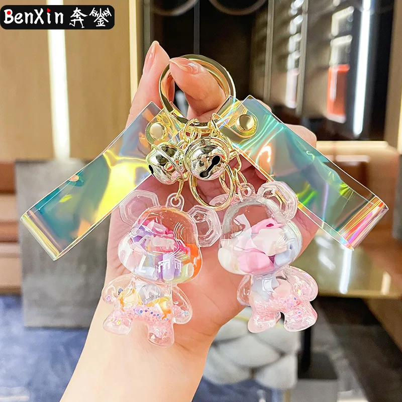 

Minso Oil Dragon Bear Floating Object Sand bottle Key Chain Pendant Cute couple Backpack Gift Key chain