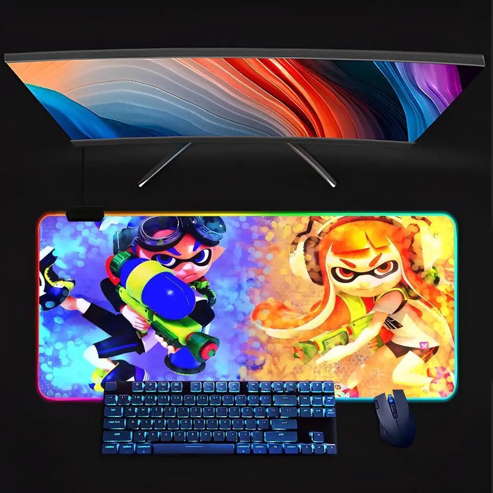 Splatoon 3 Mouse Pad Keyboard LED RGB Pc Gamer Glowing Rubber mause pad  Cute Cartoon Gaming Computer Boys Girls Friends Holiday