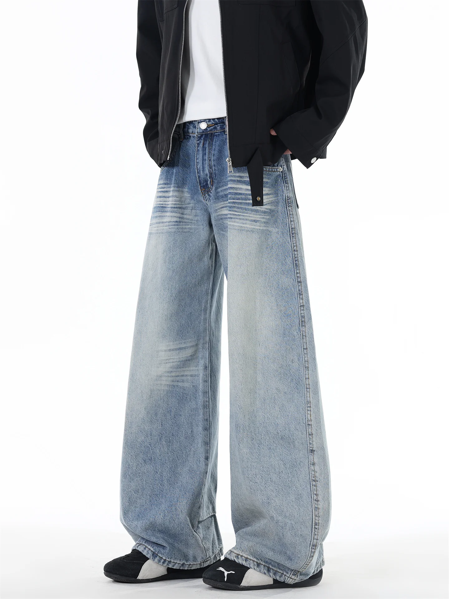 

American Retro 3D Wide Leg Jeans Men High Street Design Loose Slimming Waed Straight Blade Pants Casual Straight Loose ...