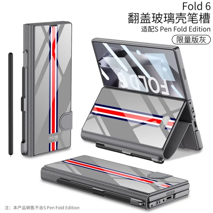 

Luxury Painted Glass With Pen Slot Case For Samsung Galaxy Z Fold 6 shell Cover For Galaxy Z Fold 6 Case