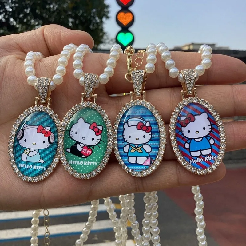 Sanrio Hello Kitty Animatie Cartoon Leuke Parelketting Creatieve Retro Trui Keten Veelzijdige Accessoires Meisjes Vakantiecadeau