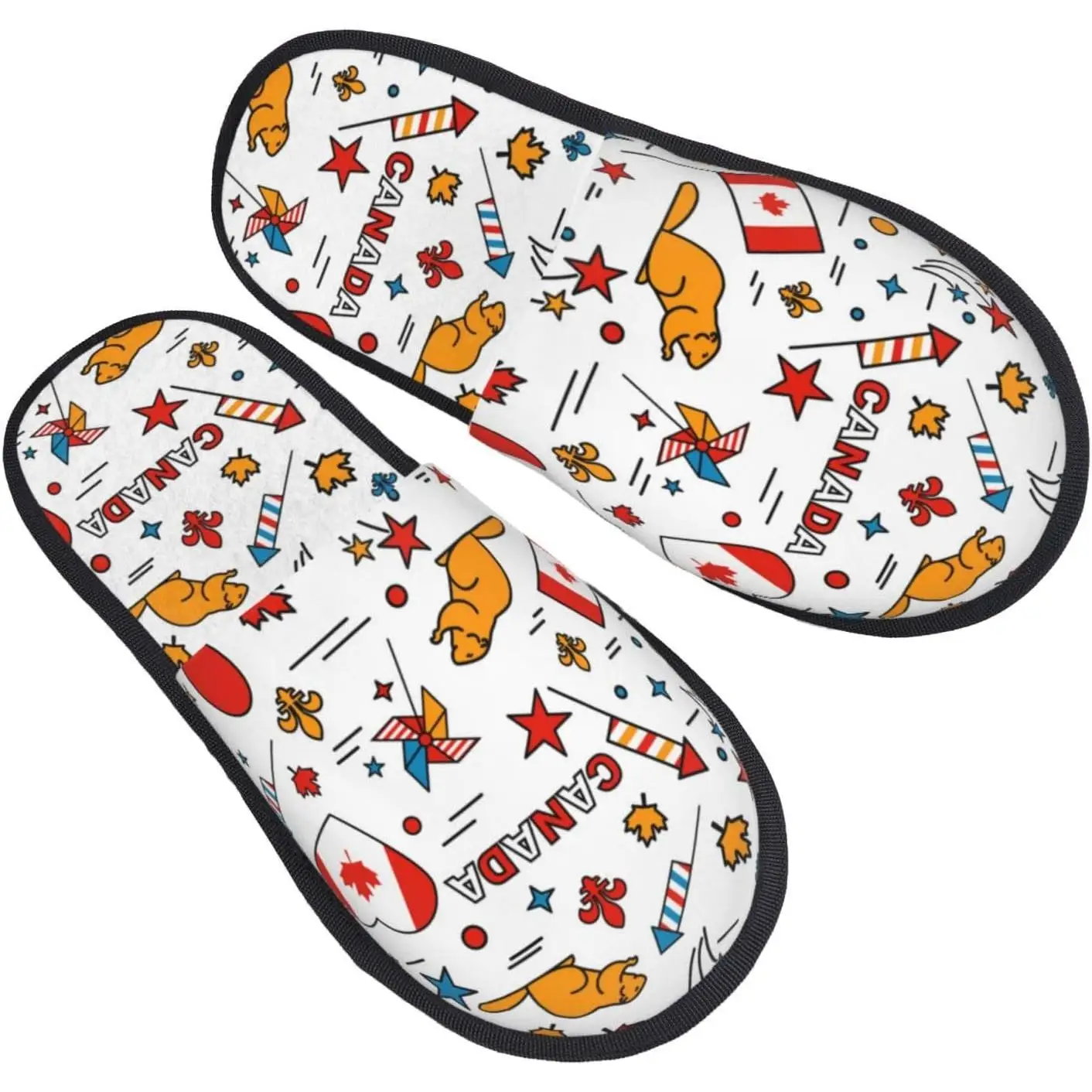 

Women'S Fuzzy Slippers Canada Day Warm Furry Slippers With Non Slip Winter Slip-On Indoor Outdoor Plush House Slippers