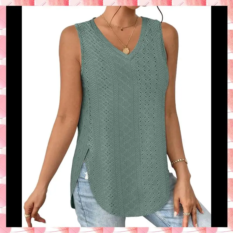 

Женская летняя майка с вышивкой на люверсах, 1982, отпуск, без рукавов, с v-образным вырезом, свободная рубашка, повседневная одежда