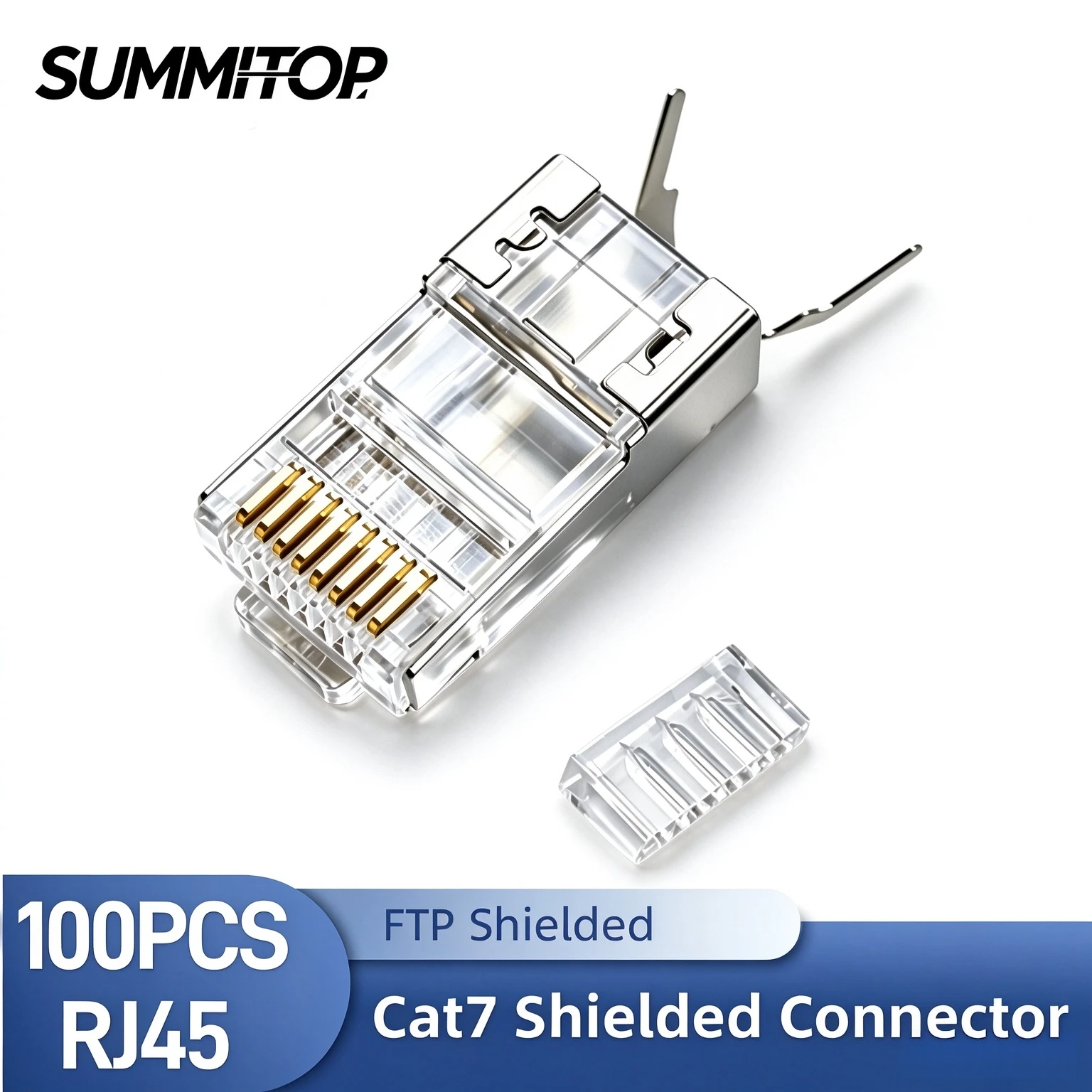 SUMMITOP 100pcs Shielded Cat7 RJ45 Connectors Crystal End Gold-Plated 8P8C Crimp End for Ethernet Cable