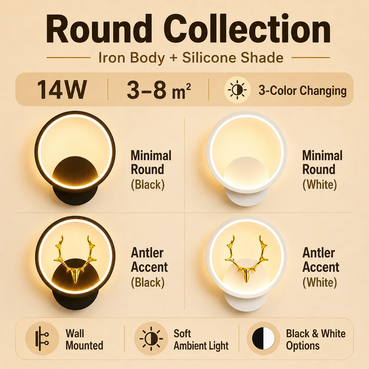 3 Colors LED Wall Lamp 220v Modern Square Round Aluminium Decor Light For Bedside Living Room Hallway Study