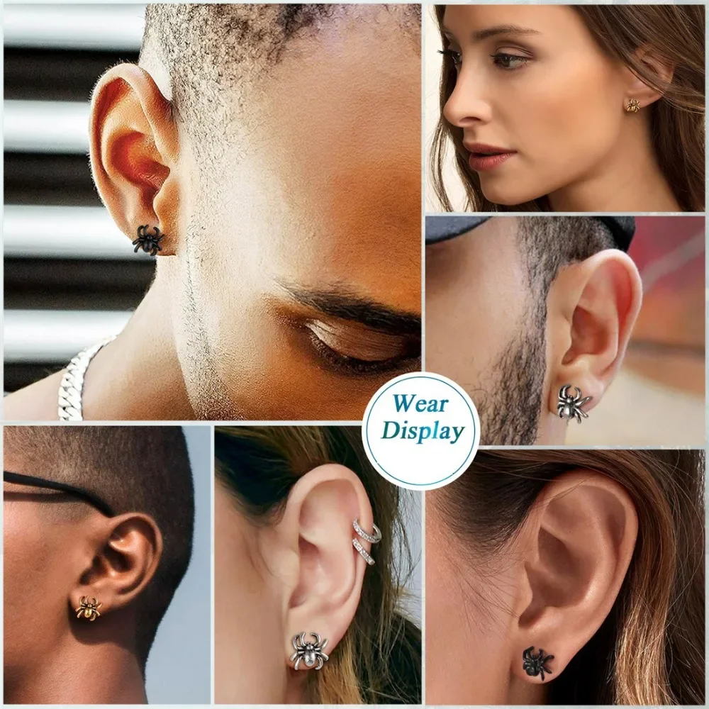 U7 Stainless Steel Multiple Styles Stud Earrings CZ Scorpion Spider Teeth Skull Vintage Punk Gothic Stylish Unisex Jewrlry Gift