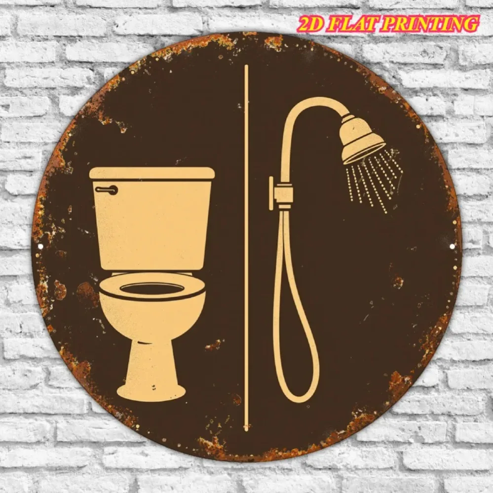 Retro Vintage Bathroom Decor 20x20 Inch Rustic Iron Wall Sign for Toilet & Shower with Pre-Drilled Holes