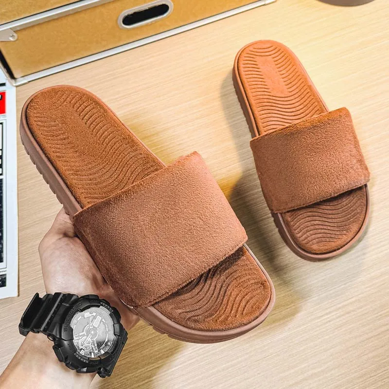 Unisex Casual Brown Suede Flat Slippers Lightweight NonSlip Comfort Slides for Daily Indoor and Outdoor Women’s cotton slippers
