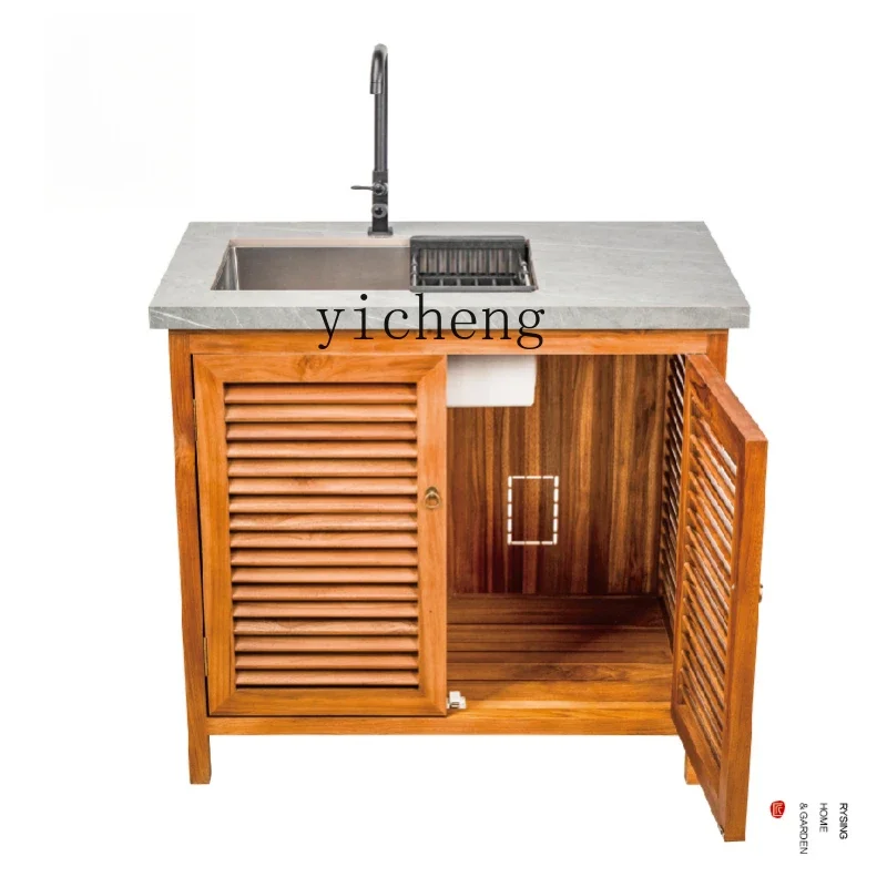 

Zz Chinese courtyard garden layout outdoor washbasin teak locker balcony integrated washbasin