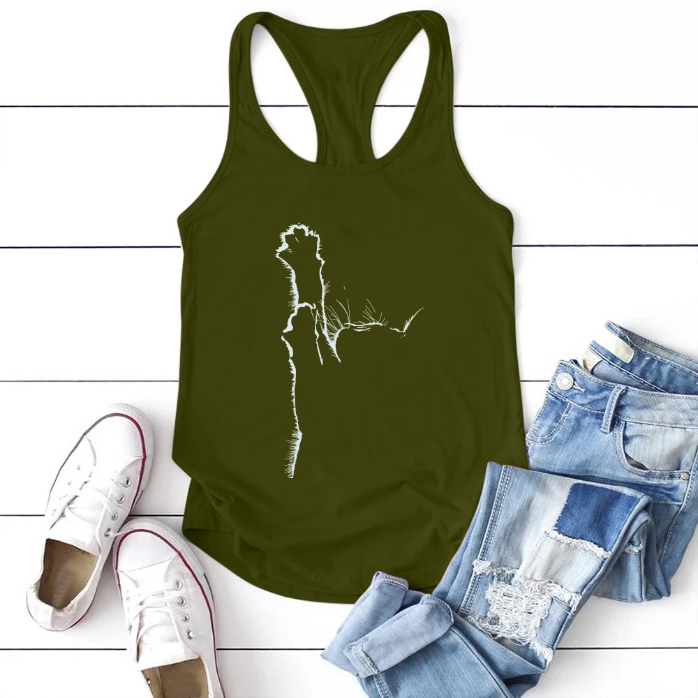 Women Clothes Harajuku Casual Sports Fitness Vest Haut Funny Cat Print  Tank Top Sleeveless Summer Loose Tops