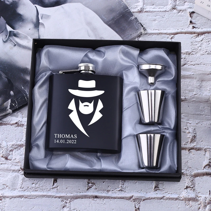 Personalized Flask 6oz Hip Flask Stainless Steel Engrave Flask Best Man Groom Gift White Box Packing Wedding Customized Logo