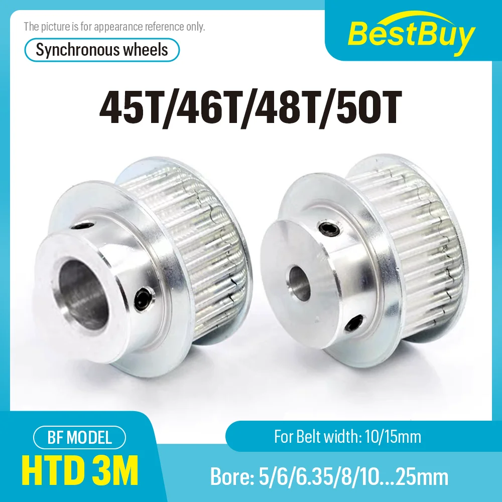 

HTD 3M 45T/46T/48T/50Teeth Timing Pulley Bore 5-25mm Suitable for Belt Width 10/15mm Pitch 3mm Synchronous Wheel BF Type