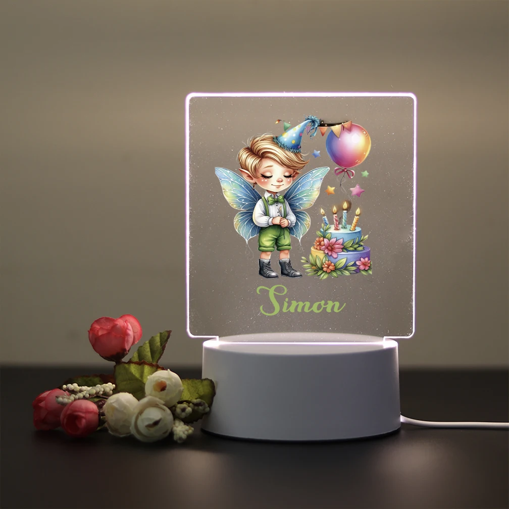 1pc mooie fee UV-print gepersonaliseerde naam acryl nachtverlichting kleur veranderende lamp kinderkamer decor kerstcadeau