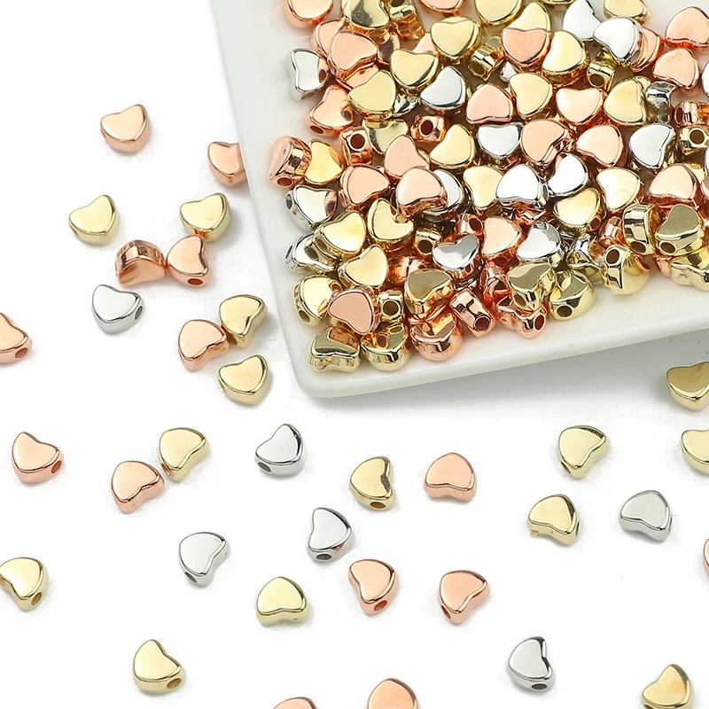 100/200/400pcs CCB Gold Plated Love Heart Shaped 6x7mm Loose Spacer Beads For Jewelry Making Bracelets Necklaces DIY Accessories