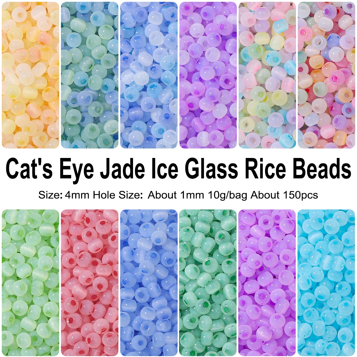 4mm Cat Eye Jade Ice Glass Rice Beads Loose Spacer Seed Beads For Needlework DIY Handmade Charms Bracelets Necklaces 150pcs