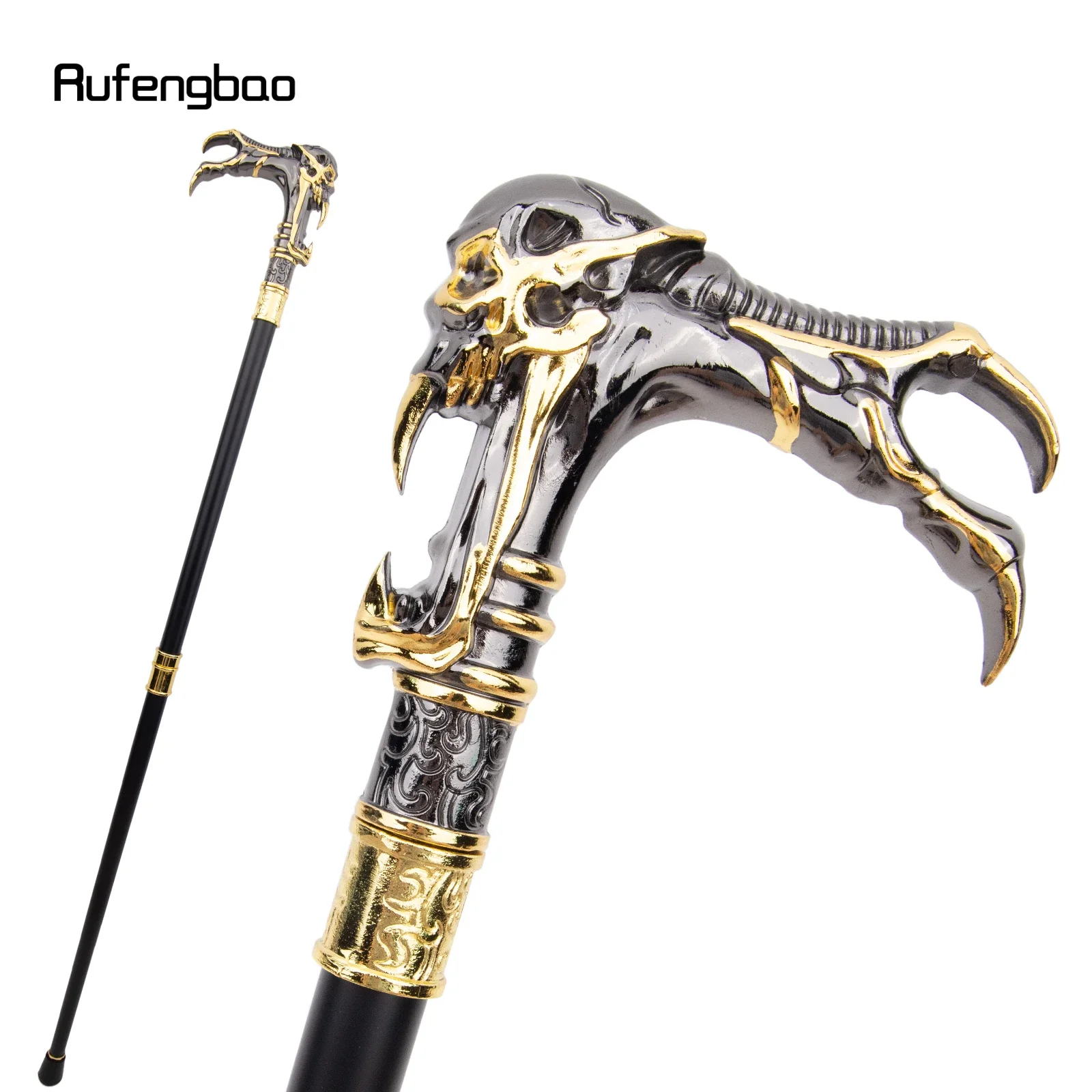 Golden Black Ghost Skull Head Fashion Walking Stick Decorative Vampire Cospaly Vintage Fashionable Cane Halloween Crosier 93cm