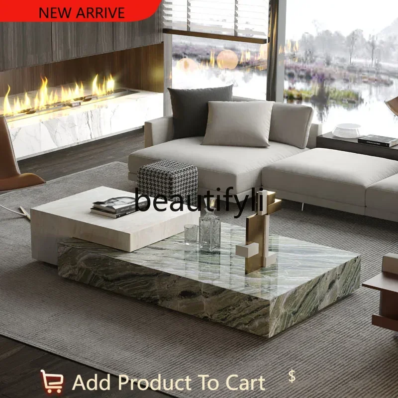 

Natural marble coffee table living room modern light luxury designer luxury stone creative large flat Italian style G1218