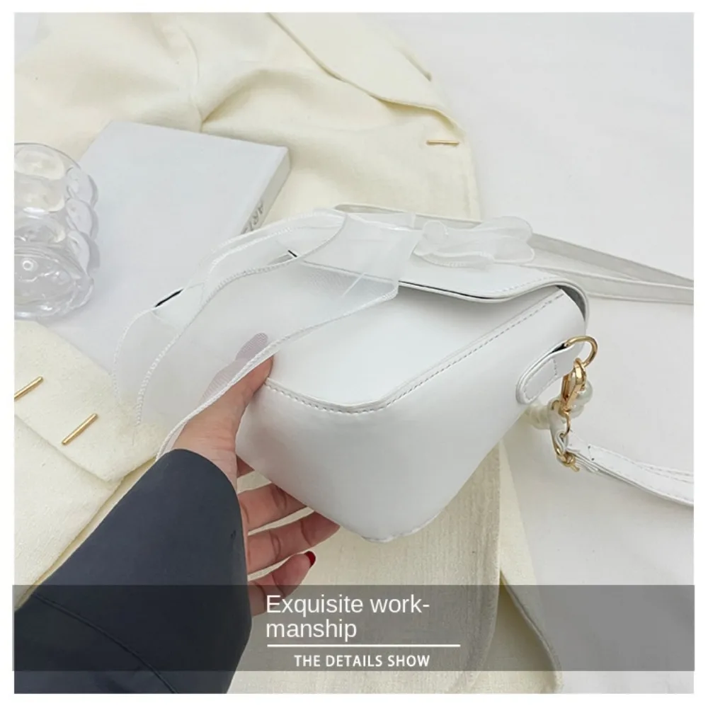 PU Pearl Chain Bag Beautiful Solid Color Bow Knot Bow Hand Carry Bag Tote Bag