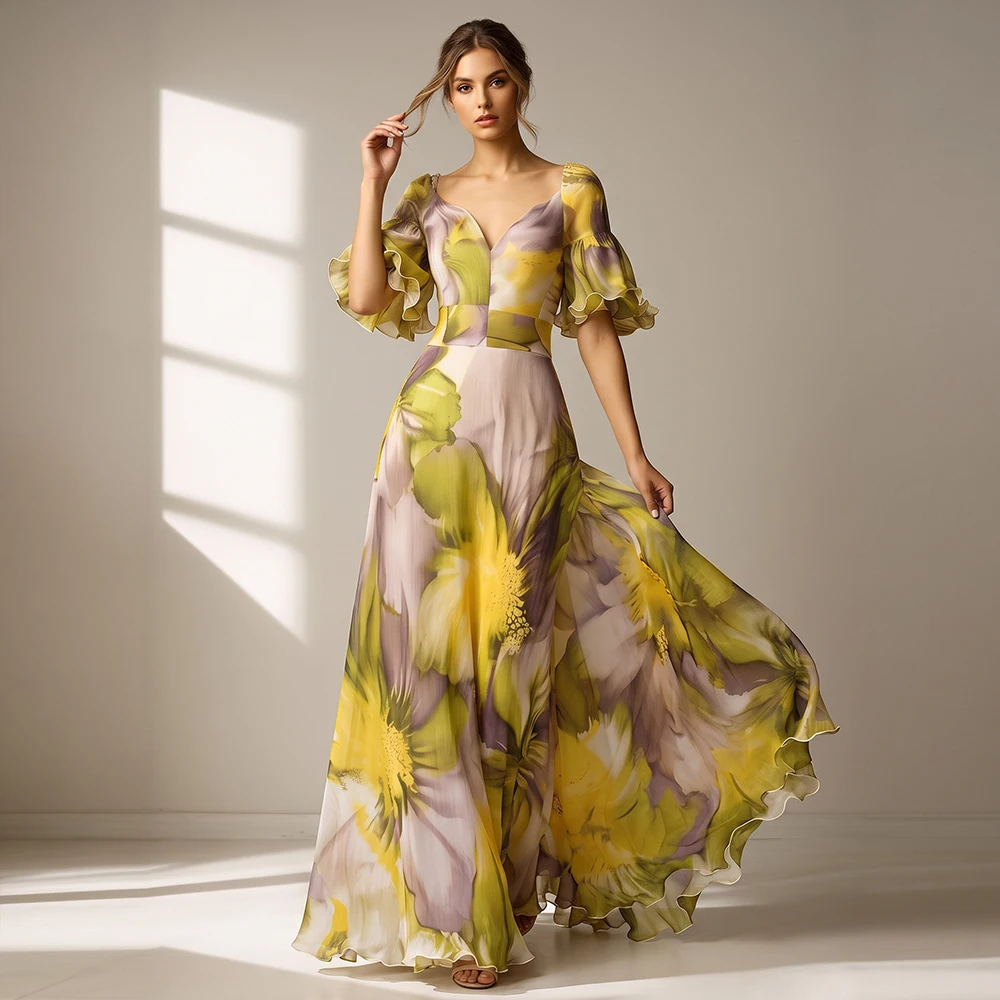 Women Floral Chiffon Maxi Dres - Men'S Formal Wear For Wedding Guest recension och pris