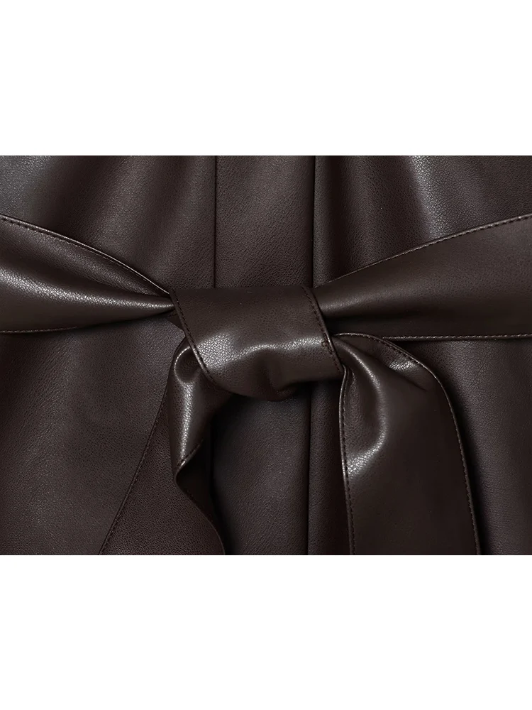 TFMLN المرأة حزام فو سترات من الجلد كم طويل التلبيب بولي Leather سترة جلدية الخريف موضة الصلبة معاطف الموضة الإناث الشارع الشهير #6