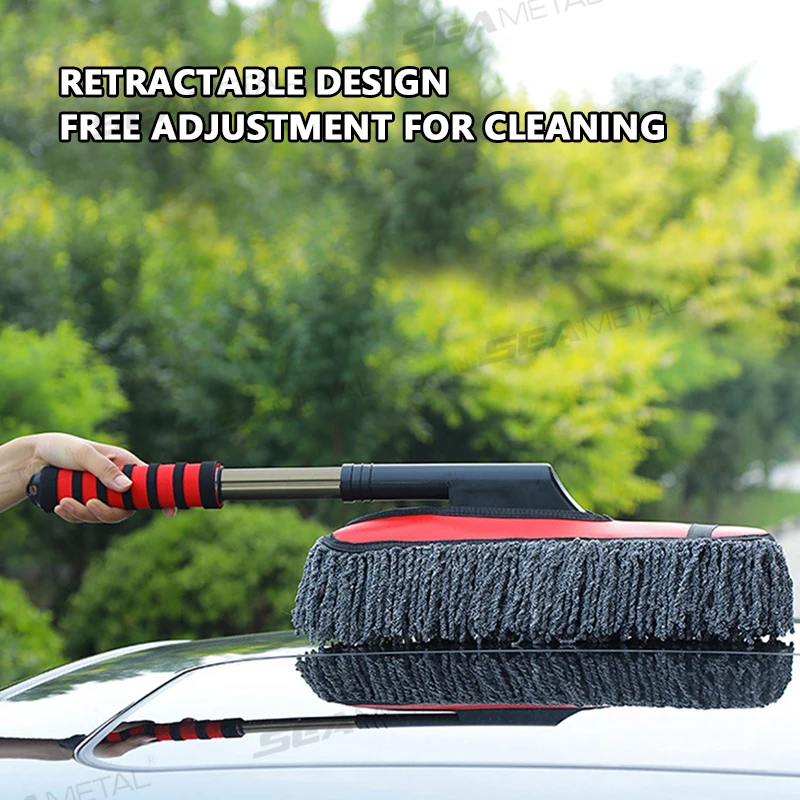 SEAMETAL Microfiber Car Washing Mop Duster Kit Telescopic Dust Removal Car Cleaning Brush Mop Wet Dry Dual Use Wash Accessories