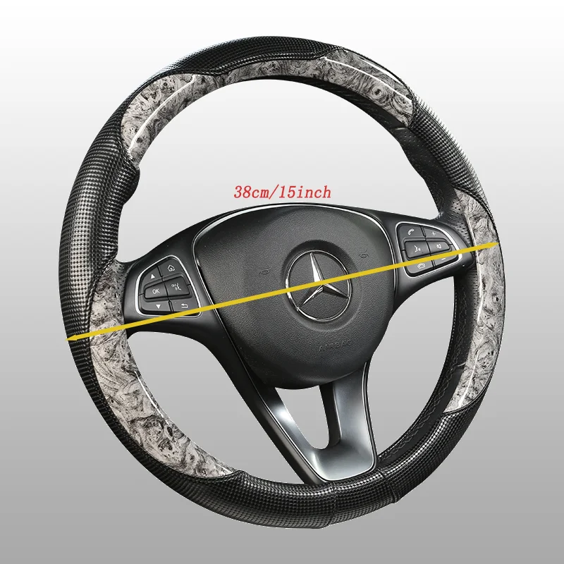 New  Peach Wood Grain Round Steering Wheel Cover  Universal Fit for 14 .5-15 Inch Durable Leather Cover Anti-Slip Veins Design