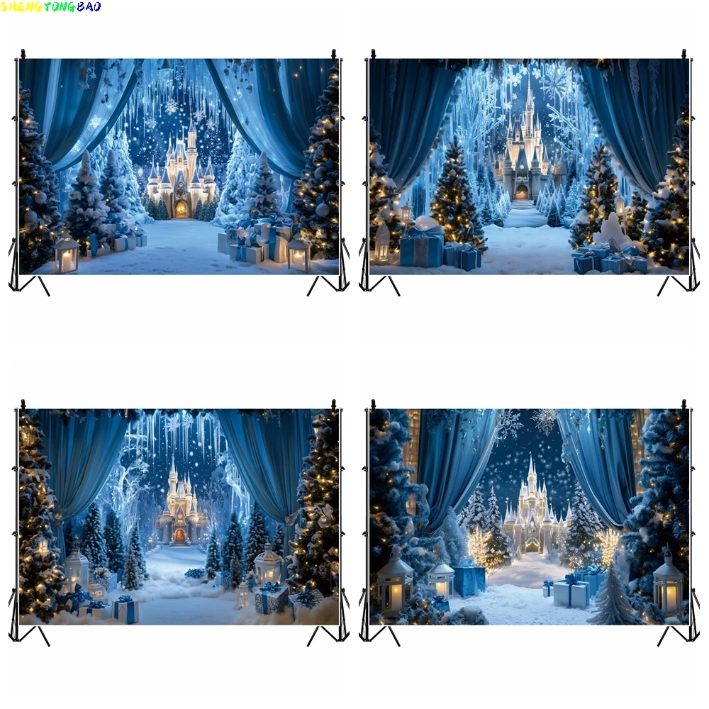 

Фон для замока «Холодное сердце» для девочек, принцесса, украшения для дня рождения, фон для фотосъемки, Рождество, зима, баннер со снежинками