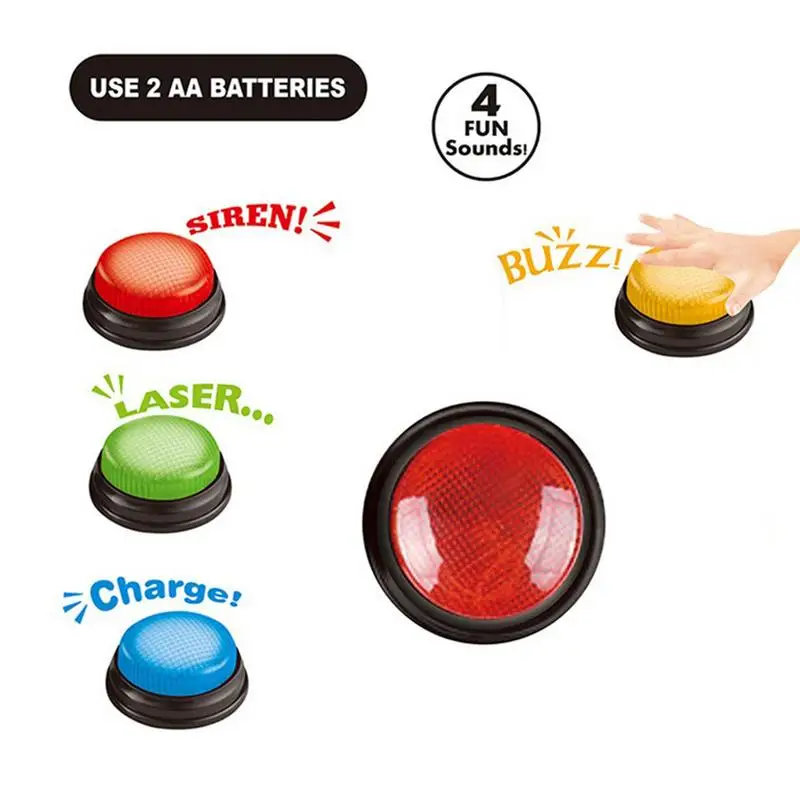 Resposta educacional Buzzer Set para crianças, botão gravável falando, brinquedo interativo, jogo familiar, brinquedos de competição, 4pcs