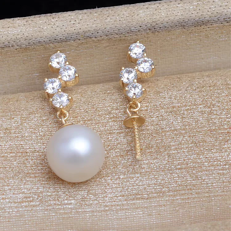 

18K Yellow Gold AU750 Earrings Mountings Findings Mounts Base Jewelry Settings Accessories Part for 8-10mm Pearls Stones Beads