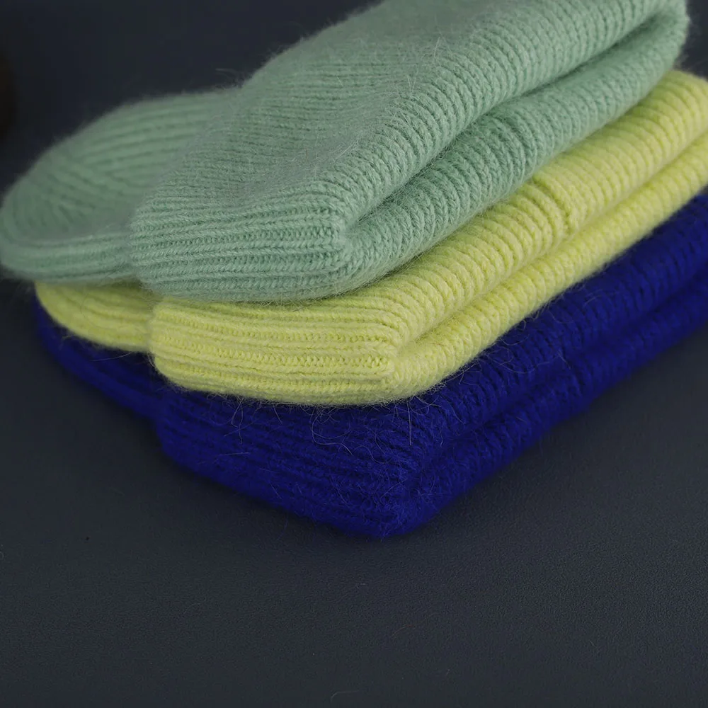 2024 Kaninchen Fell Mützen Weiche Warme Flauschige Winter Hut für Frauen Angora Gestrickte Hut Skullies Beanies Weibliche Motorhaube Frau Stricken Kappe – Detail 16