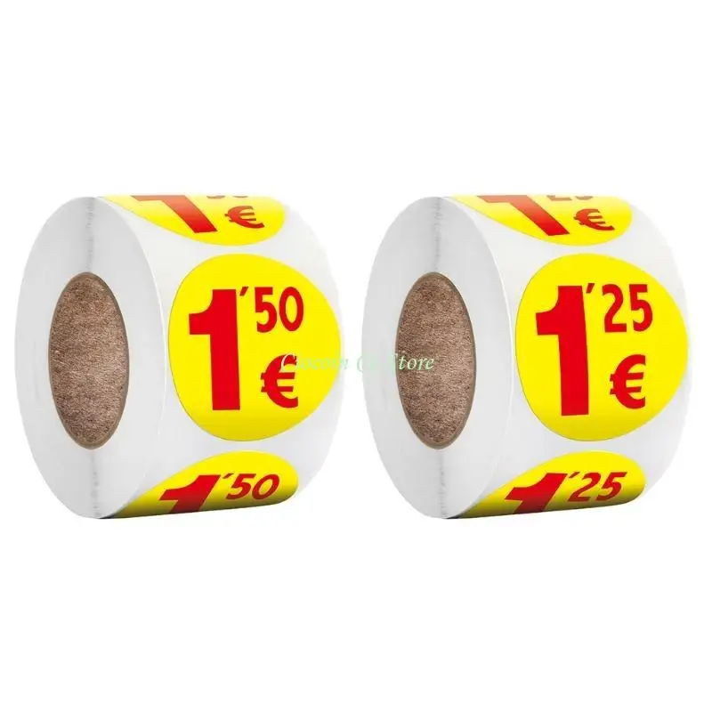 X90F 500PCS بيع المرآب بيع ملصقات أسعار Rummage 1.25/1.5 يورو ملصقات التسعير مستديرة لسوق السلع المستعملة