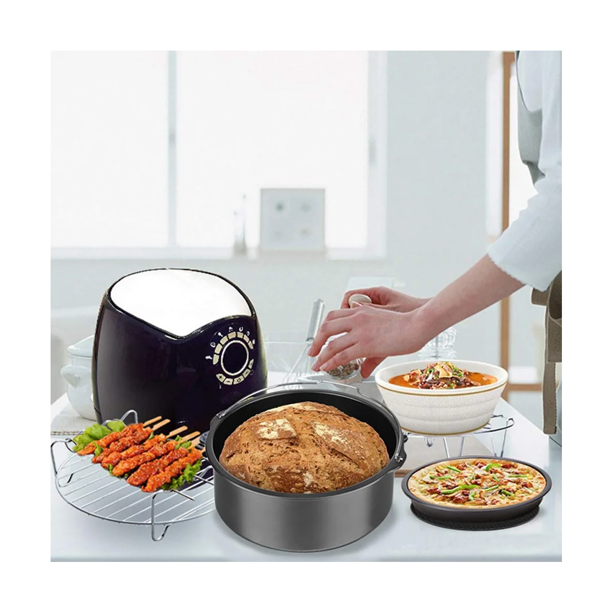 Acessórios Conjunto de cesta de cozimento de 8 polegadas é aplicável ao conjunto de 12 peças de 8 polegadas 4,8Qt-7,2Qt-Up Revestimento antiaderente