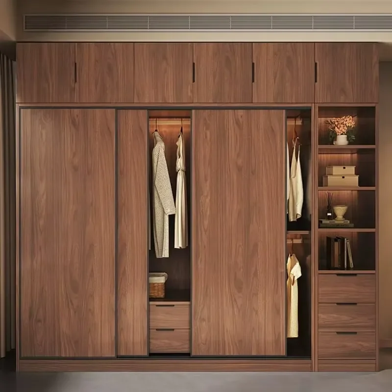 for Household Bedroom Solid Wood Cabinet Light Luxury Sliding Door Large Wardrobe Clothing Storage Closet Furniture