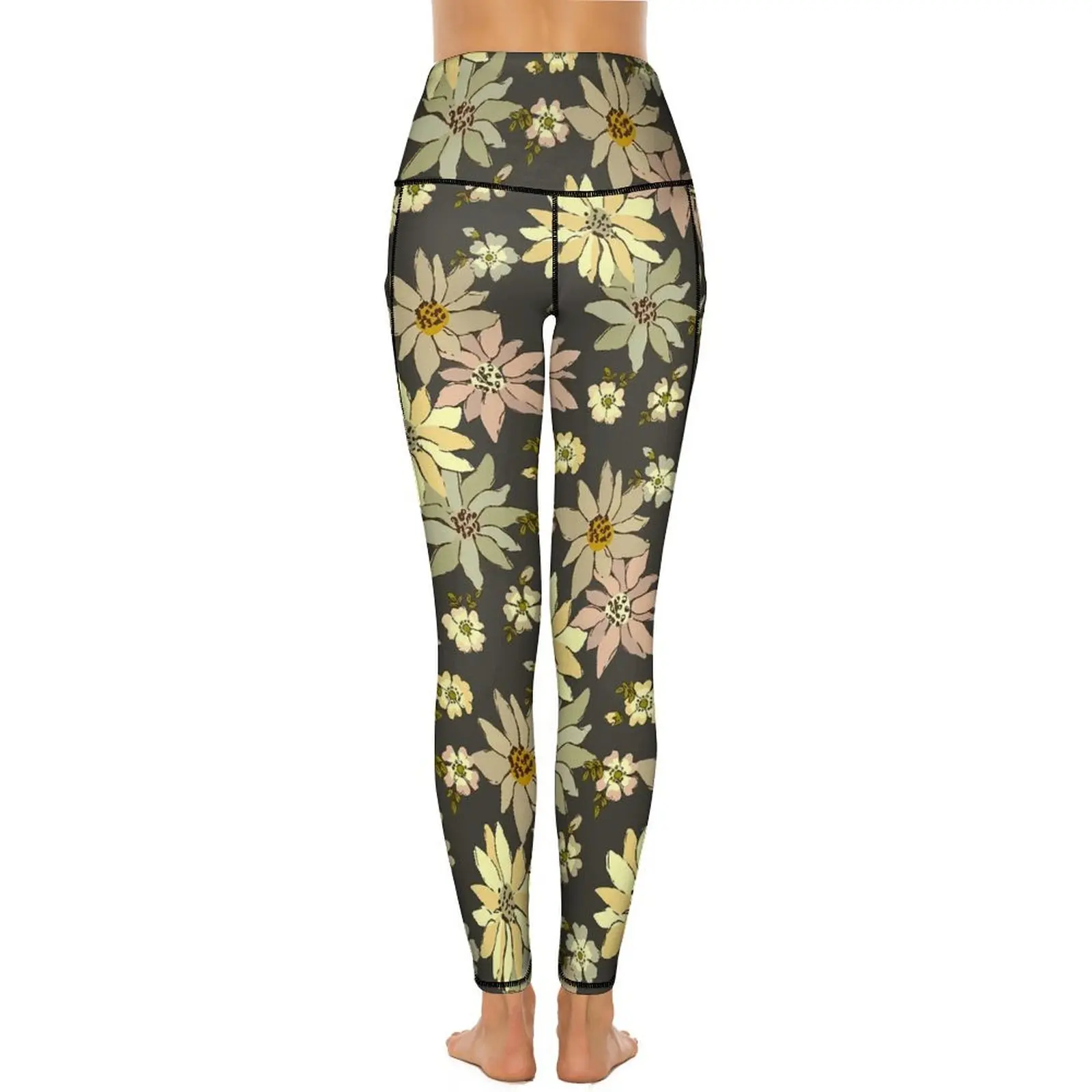 Calça boho floral ioga feminina, leggings de ginástica push-up, calças justas esportivas elásticas, estampa de flores vintage, moda gráfica, sexy