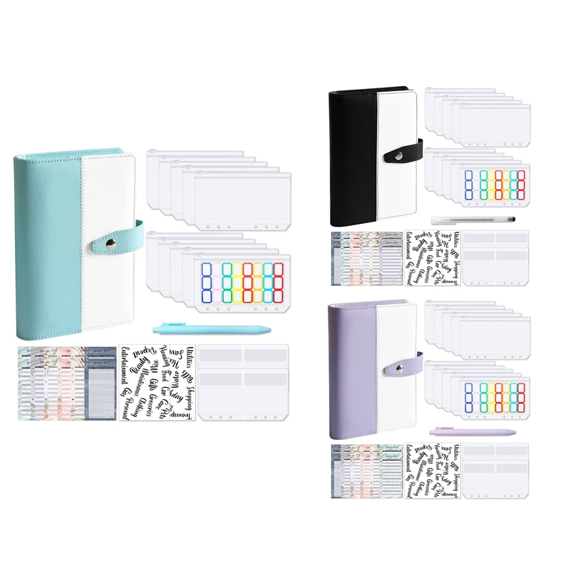 A6 PU budgetbinder met geldenveloppen, lederen geldbesparende binder, voor contante rekeningen couponkaart, budgetplanner