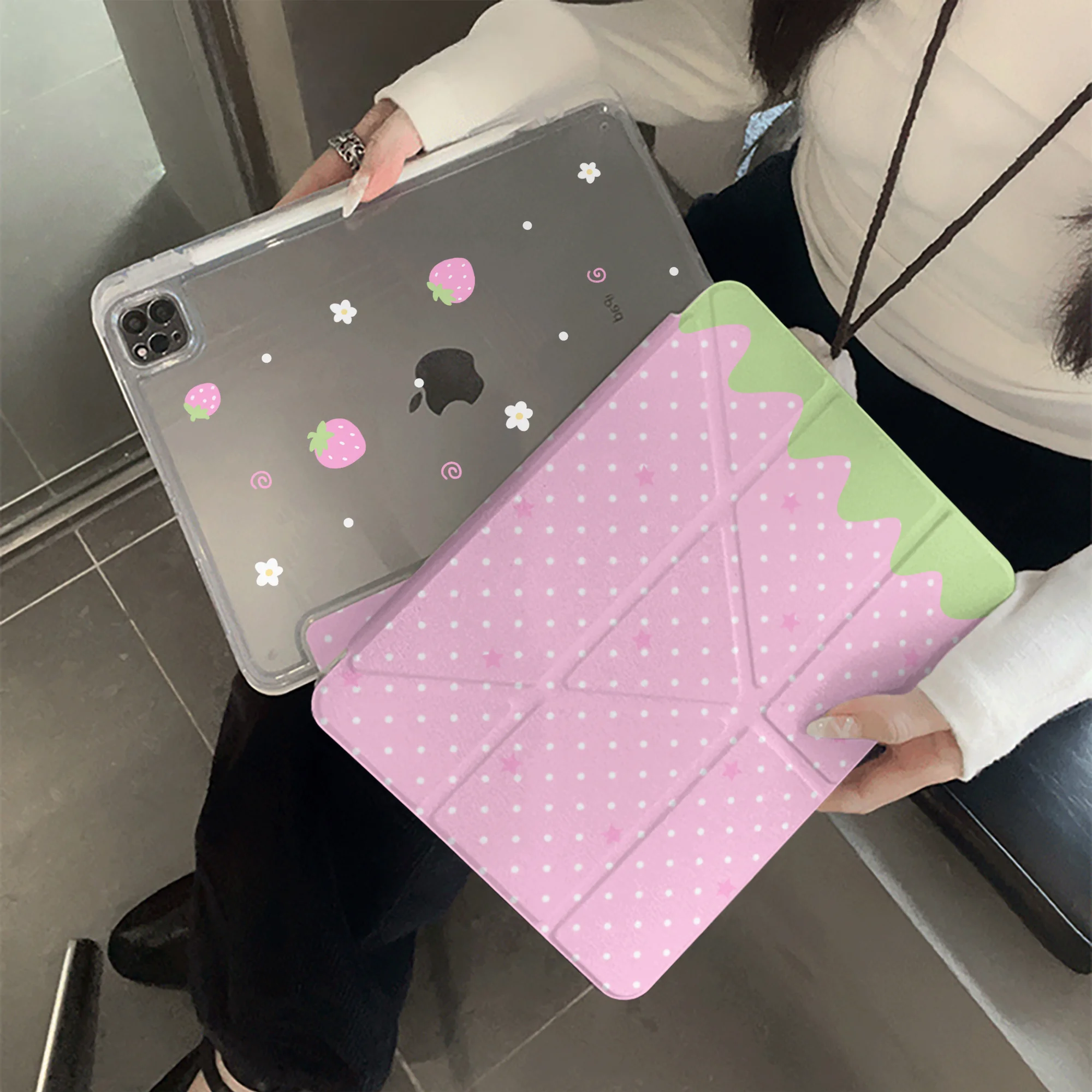 Strawberry Polka Dots New Tablet Case For iPad Pro 11 12.9in 13 M4 M5 Case 9.7 10.2 5/6th 7/8/9 10 11th Mini Air 3 4 5 6 7 Cover