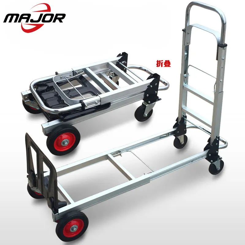 Multifunctional Aluminum Flatbed Truck Luggage Hand Carts 4 Rubber Wheels Heavy Duty Transportation Tool Folding Trolley