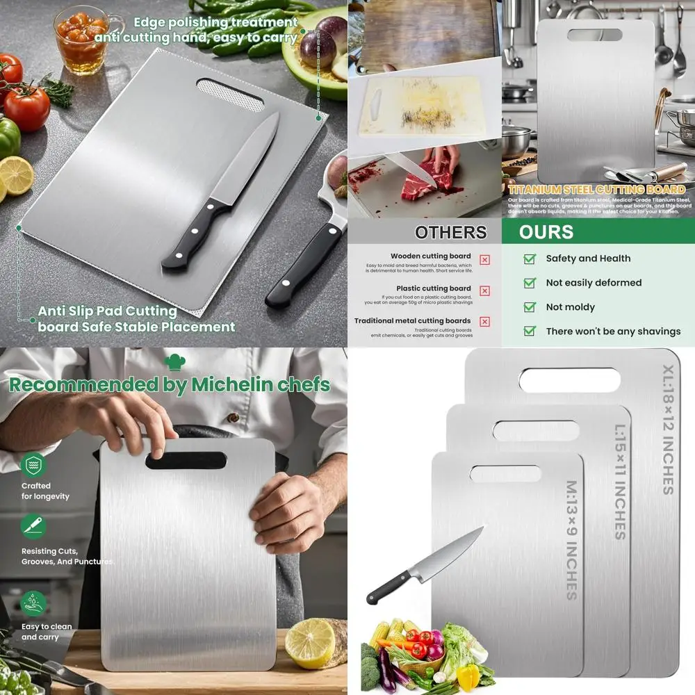 

15x11 Inch Pure Titanium Chopping Board - Non-Slip, Dishwasher Safe, Scratch-Resistant, Easy Clean, Durable & Hygienic Kitchen T