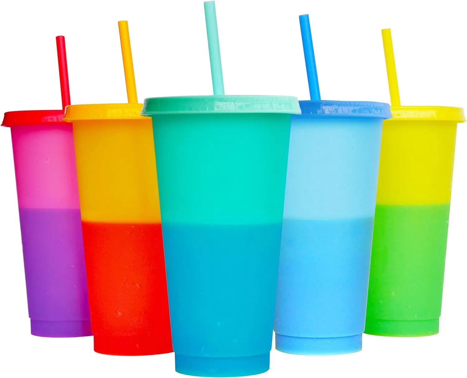 

Plastic Cute Cold Cups with Lids and Straws Pack of 2 for Iced Coffee 24 oz Color Changing Reusable for Adults Kid Women Party