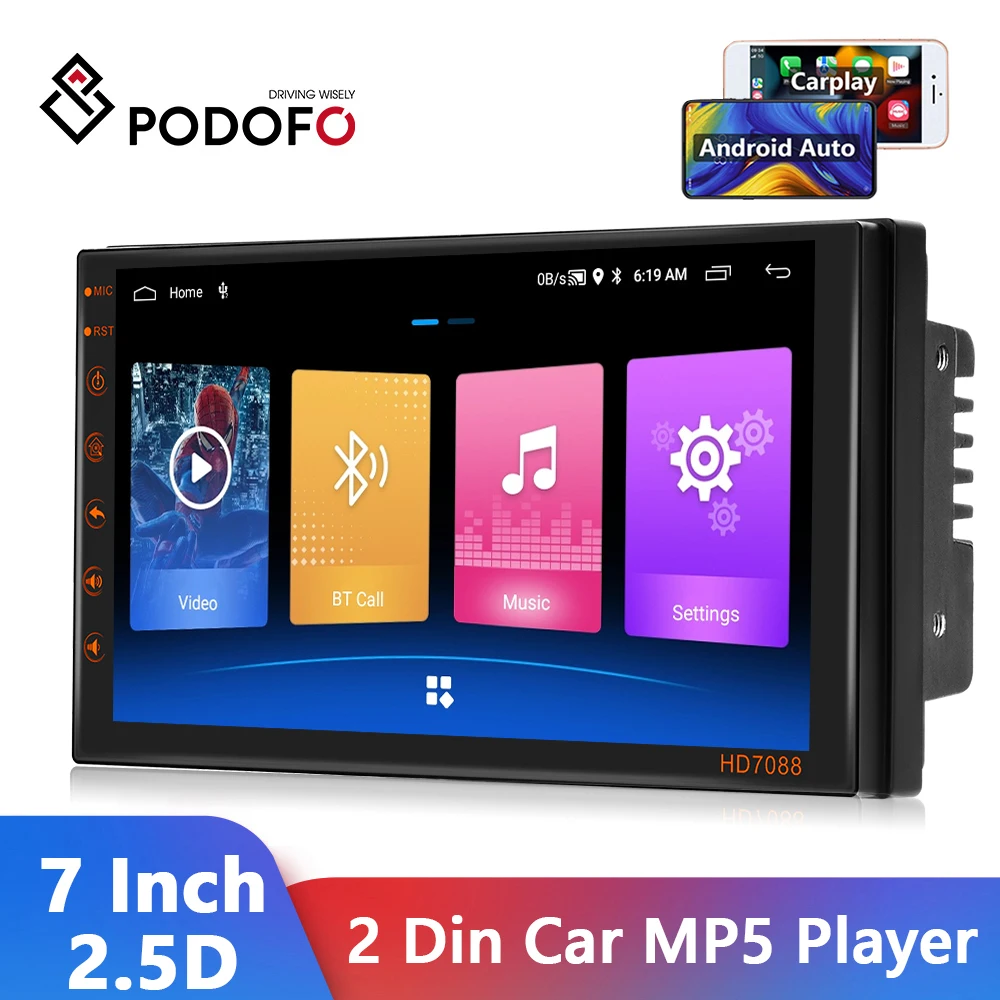 Podofo 7Inch Universal 2Din Car Radio Multimedia Video Player Android11 Carplay Auto Navigation GPS FM WIFI Car Stereo Bluetooth