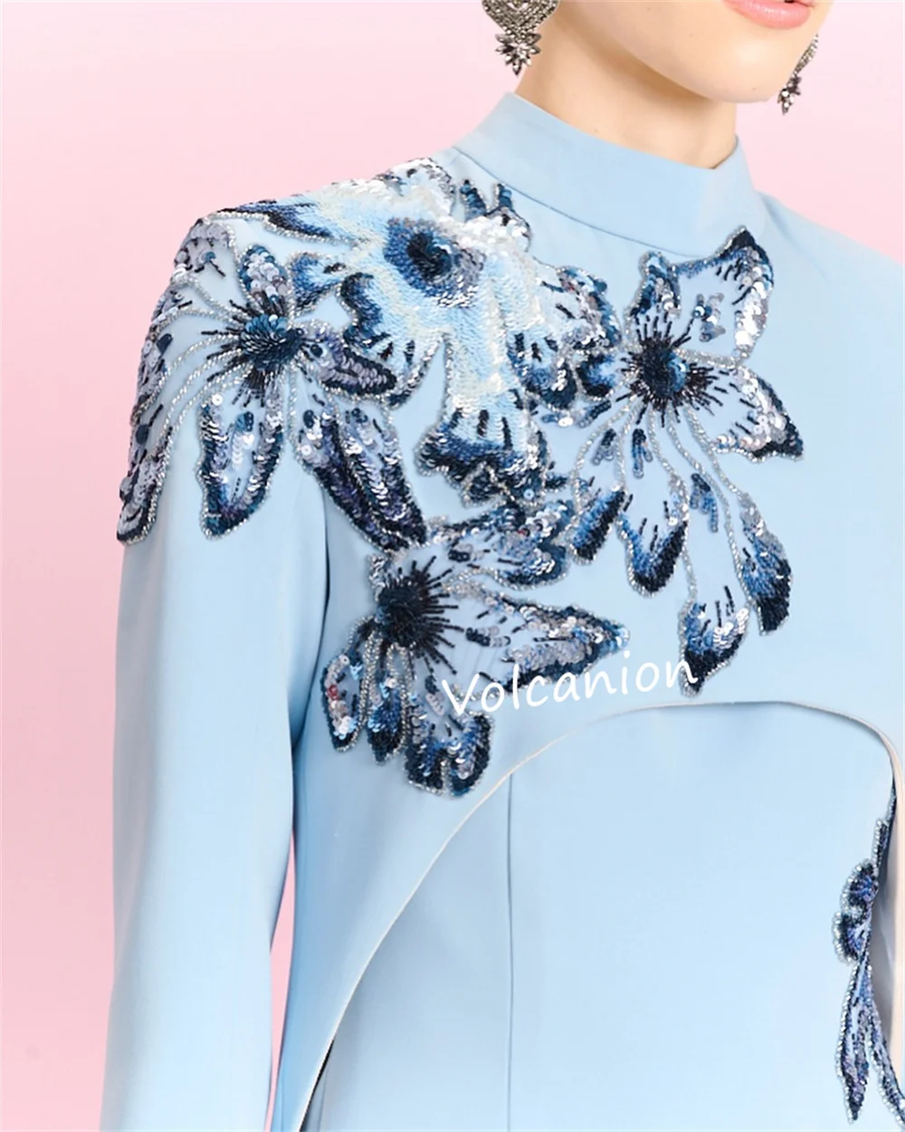 Customized Jersey Pattern Sequined Beading Straight High Collar Long Dresses Bespoke Occasion Exquisite Classic Matching