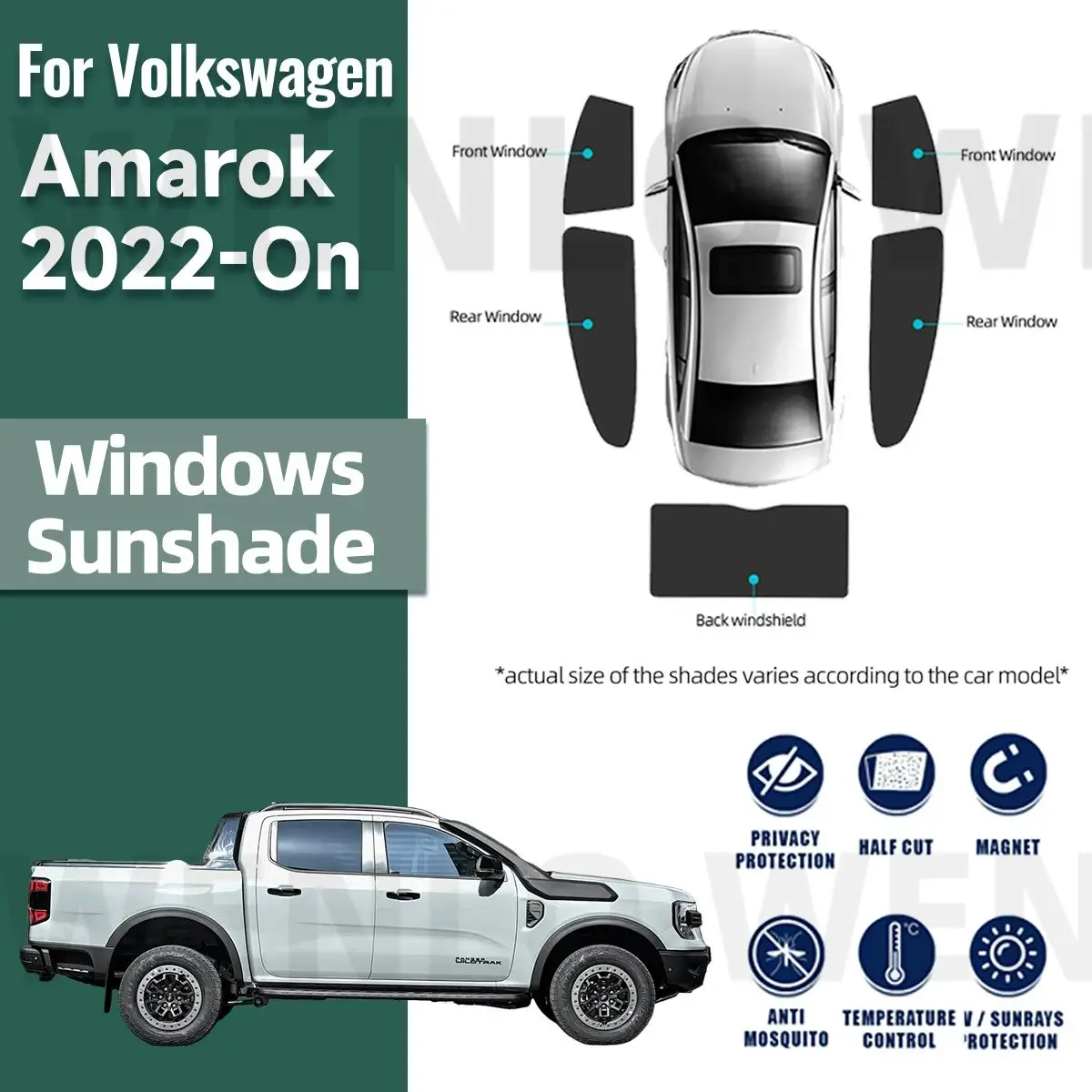 

For Volkswagen Amarok MK2 2022-2025 Magnetic Car Sunshade Shield Front Windshield Frame Curtain Rear Side Window Sun Shade Visor