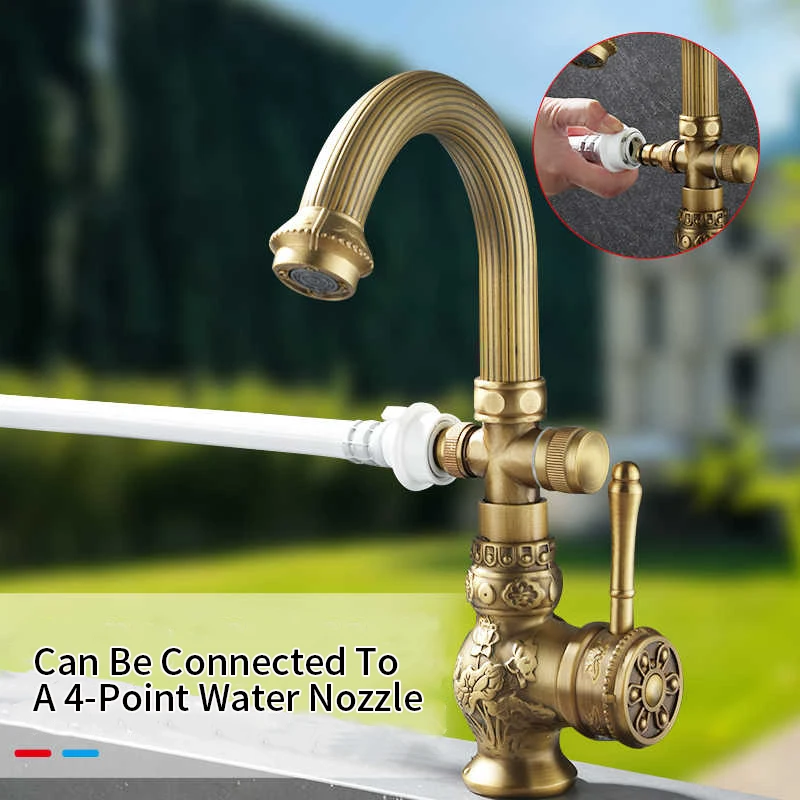 European Classic Antique Kitchen Faucet Single Hole Roman Style Kitchen Sink Mixer Tap  Installation Vintage Tap WF-866A121F