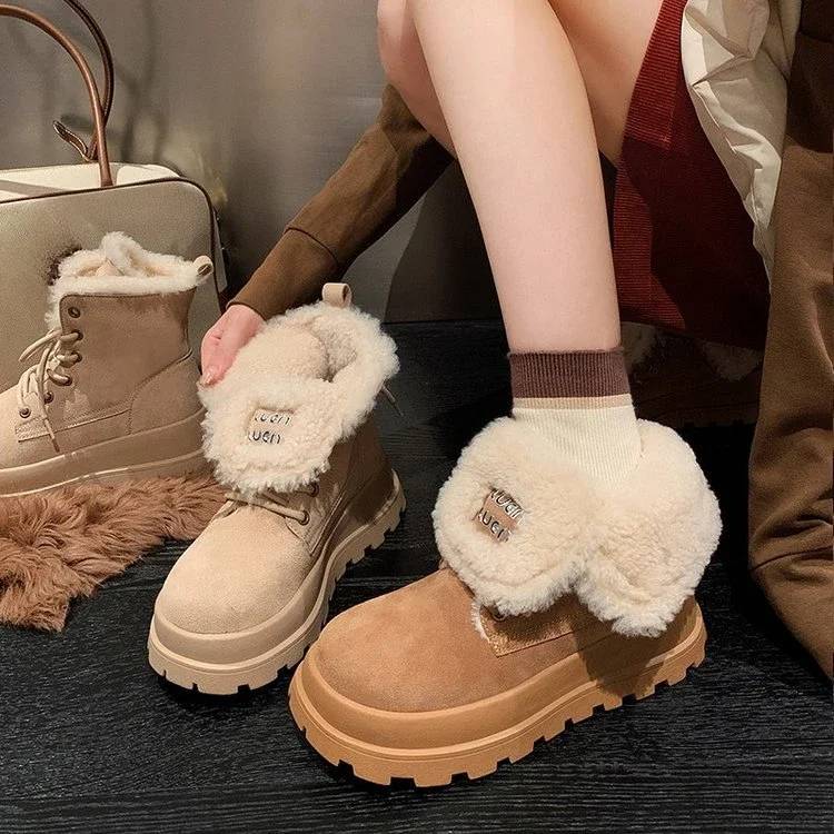 

2024 Winter New Thick Soles and Fleece Thick Warm Snow Boots Women's Fashion Casual Ankle Boots