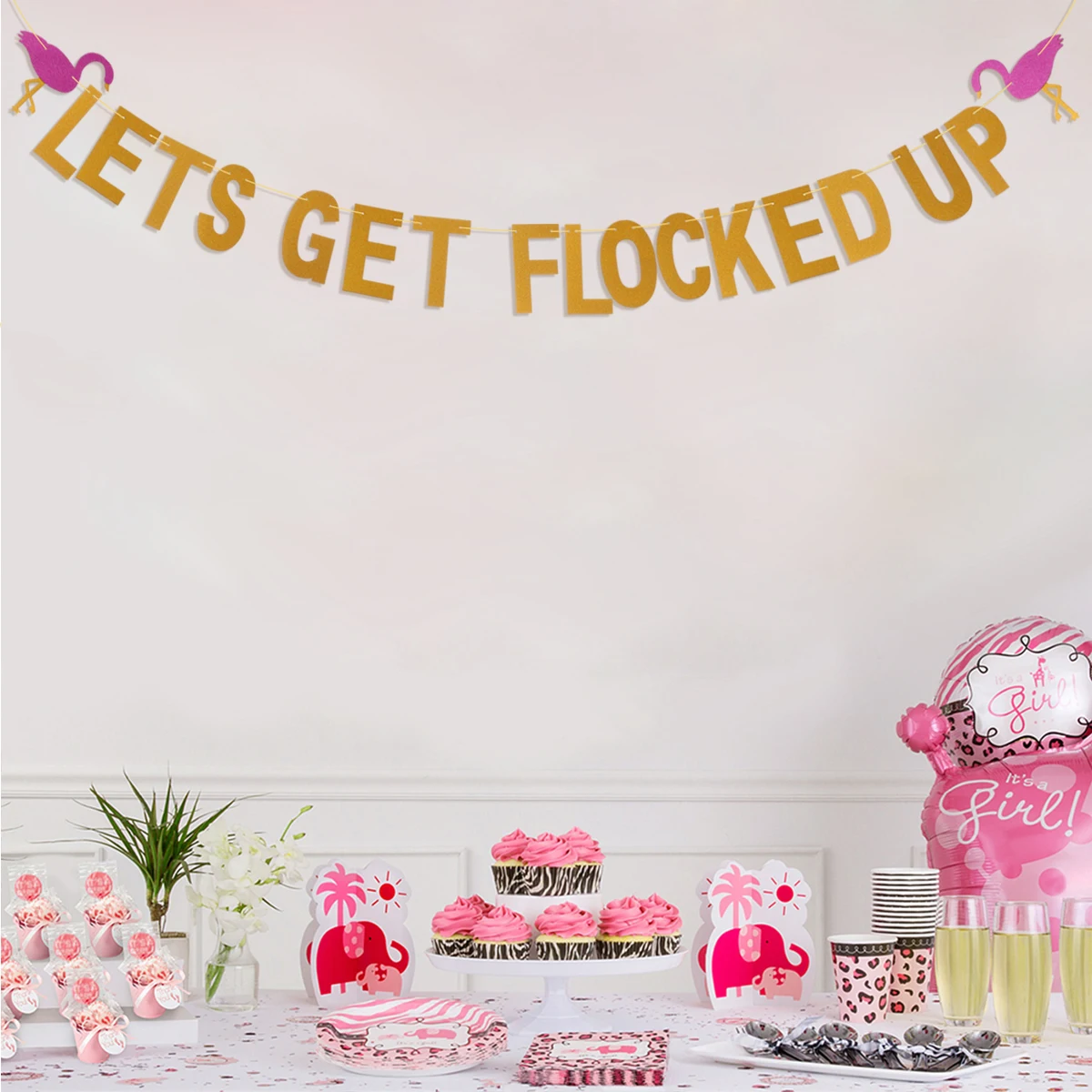 

Flamingo Banner Decor Let's Get Party Supplies Flocked Up Latte Theme Bachelorette Wedding Birthday Luau Banner