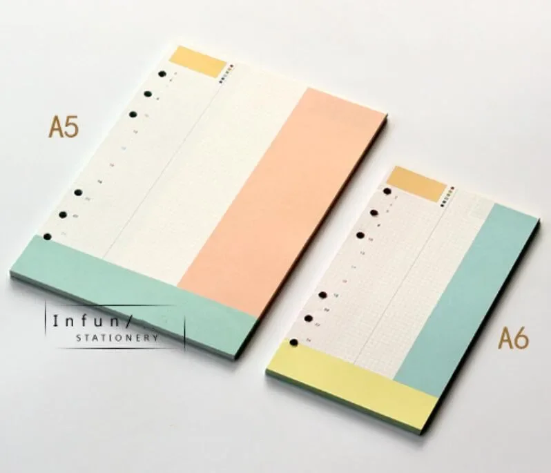 40Sheet A5 A6 6-hole Loose-leaf Refill Inner Page Colored Inner Pagel Line Grid Blank Weekly Inside Paper Stationery