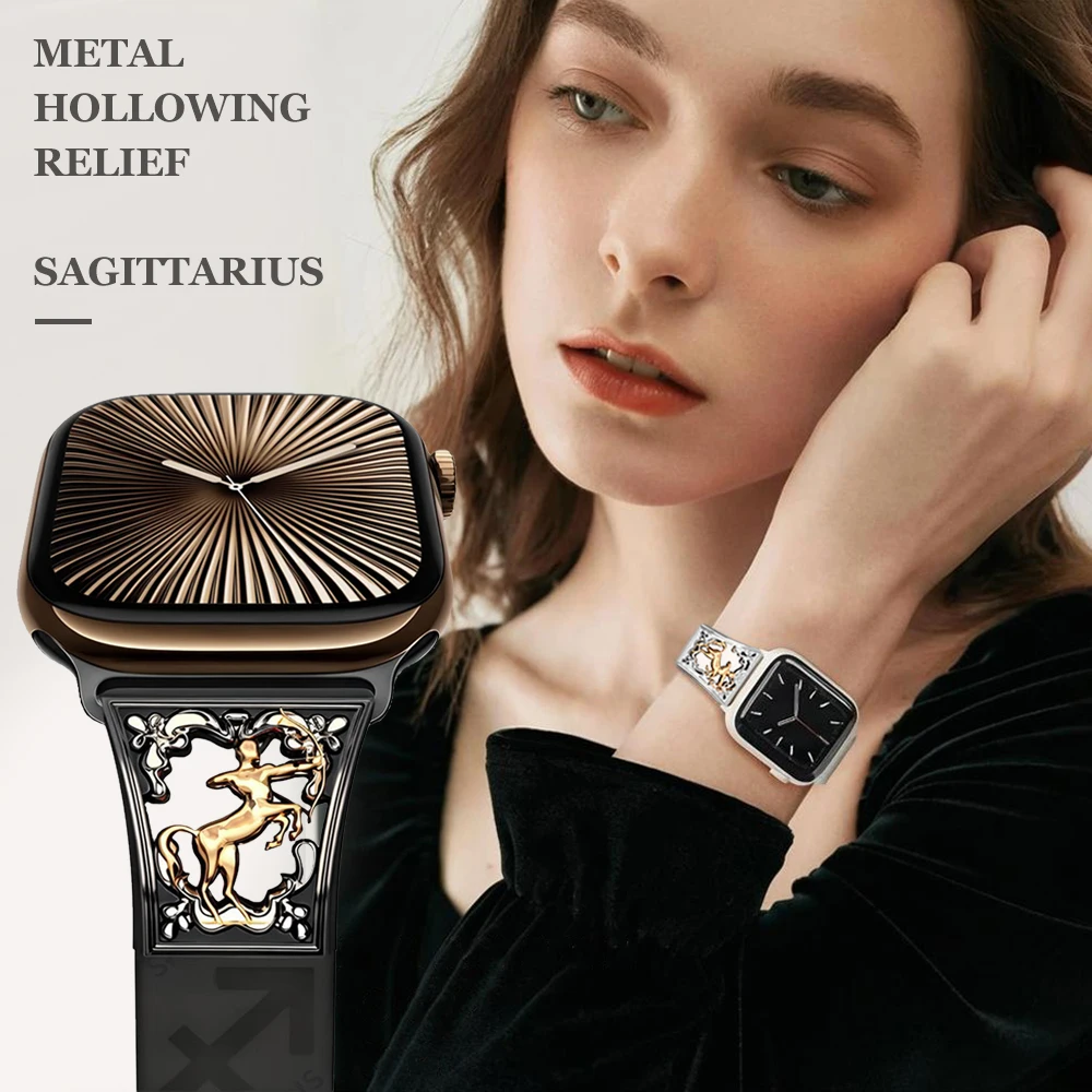 The Zodiac Silicone Watch Band Suitable for Apple Watch Series10/9/8/7/6/5/Ultra,Silicone Strap with Stainless Steel  Indication