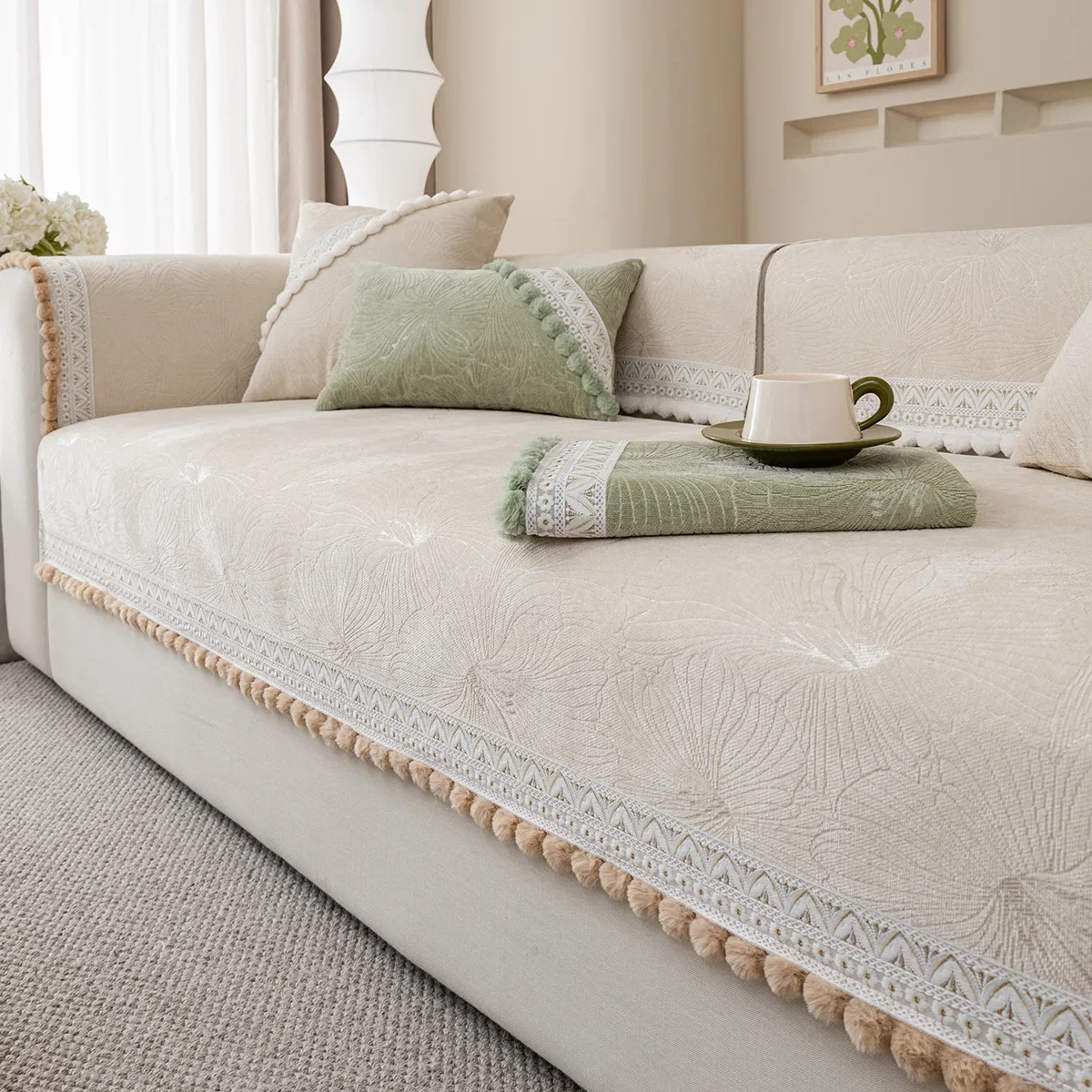 Sofa Cover Mat Non Slip Light Luxury French Luxury Feeling Sitting Cover Cloth Backrest Towel Chenille Four Seasons Universal